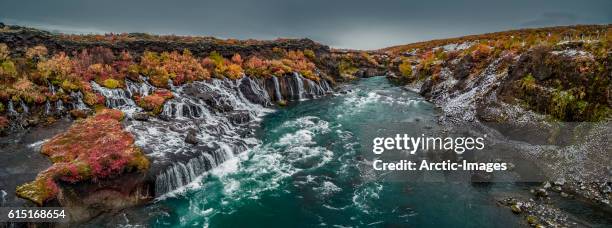 top view of hraunfossar waterfalls, iceland - hraunfossar stock pictures, royalty-free photos & images