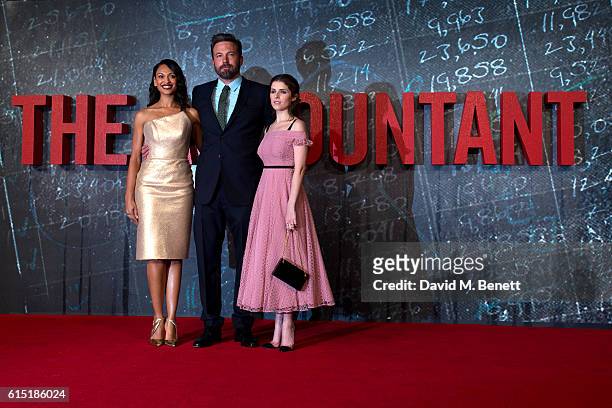 Cynthia Addai-Robinson, Ben Affleck and Anna Kendrick attend the UK Premiere of "The Accountant" at Cineworld Leicester Square on October 17, 2016 in...