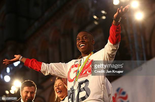 Lutalo Muhammad thanks the crowd during the Olympics & Paralympics Team GB - Rio 2016 Victory Parade on October 17, 2016 in Manchester, England.