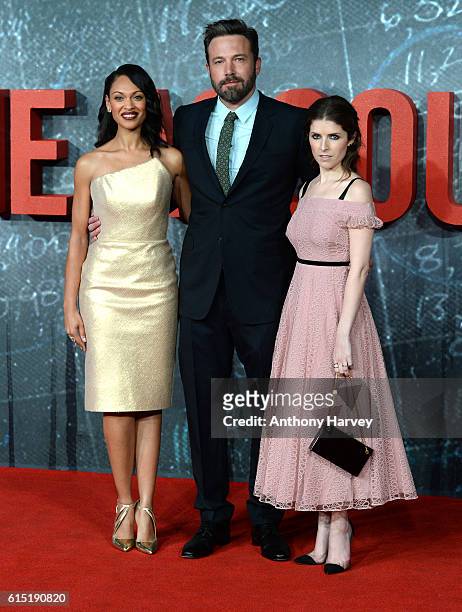 Cynthia Addai-Robinson, Ben Affleck and Anna Kendrick attend the UK premiere of "The Accountant" at Cineworld Leicester Square on October 17, 2016 in...