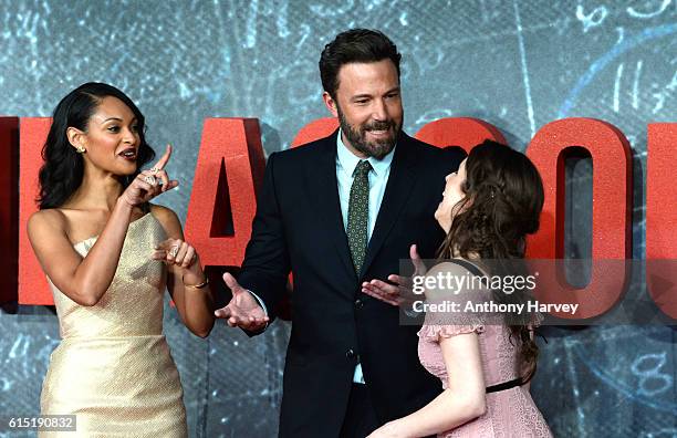 Cynthia Addai-Robinson, Ben Affleck and Anna Kendrick attend the UK premiere of "The Accountant" at Cineworld Leicester Square on October 17, 2016 in...