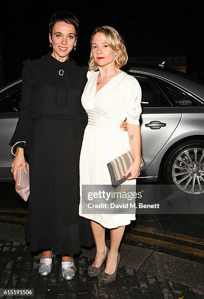 Amanda Abbington and guest arrive in an Audi at the RED Women of the Year Awards at Skylon on October 17, 2016 in London, England.
