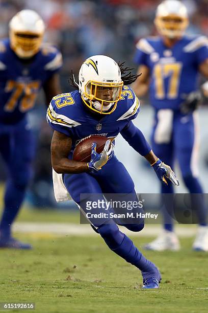 Dexter McCluster of the San Diego Chargers runs the ball during the first half of a game against the Denver Broncos at Qualcomm Stadium on October...