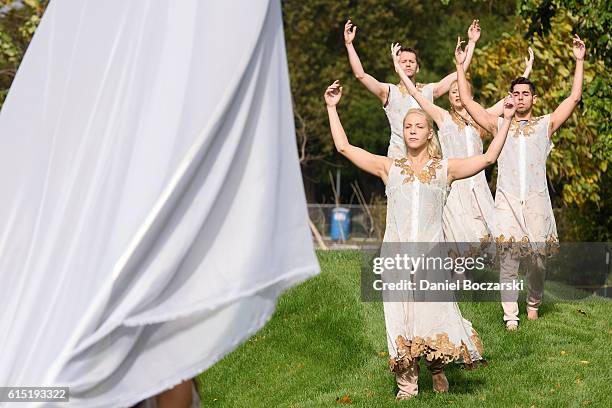 Dancers from Thodos Dance Chicago perform during the Project 120 Skylanding unveiling at Jackson Park on October 17, 2016 in Chicago, Illinois.