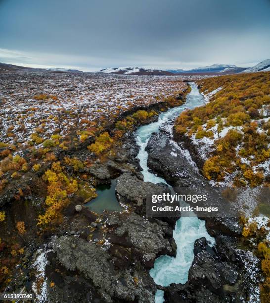 top view hraunfossar waterfall, iceland - hraunfossar stock pictures, royalty-free photos & images