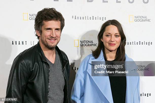 Director Guillaume Canet and actress Marion Cotillard attend the 'Before the Flood - Avant le Deluge' Premiere at Theatre du Chatelet on October 17,...