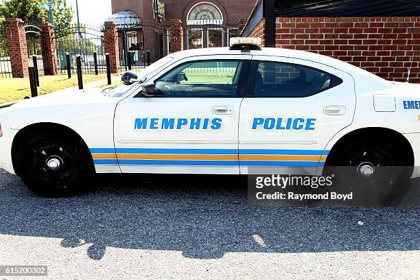 Memphis Police vehicle sits outside the Memphis Police Department Entertainment District Unit in Memphis, Tennessee on October 3, 2016.
