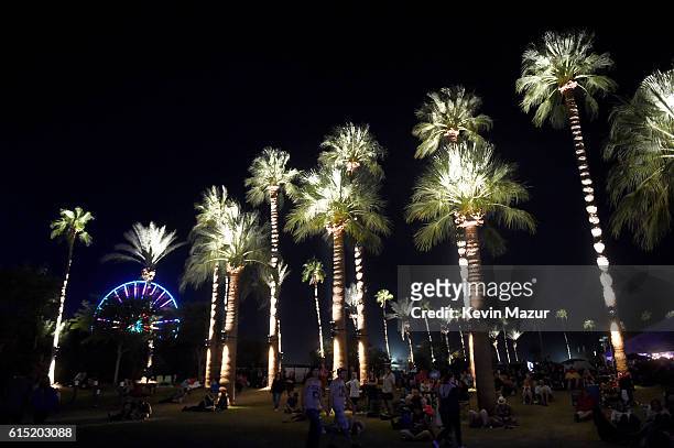 Palm trees and the Grand Wheel are seen during Desert Trip at The Empire Polo Club on October 14, 2016 in Indio, California.