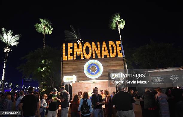 Lemonade stand is seend during Desert Trip at The Empire Polo Club on October 14, 2016 in Indio, California.