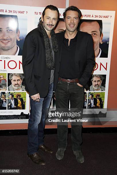 Michael Cohen and Nicolas Bedos attend the "l'Invitation" Paris Premiere at UGC George V on October 17, 2016 in Paris, France.