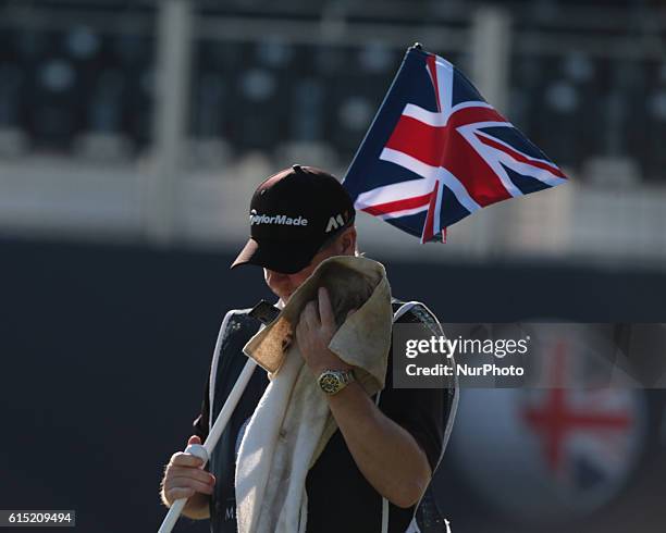 Caddie of Felipe Aguilar of Chile during The British Masters 2016 supported by SkySports Round 4 at The Grove Golf Course on October 16, 2016 in...