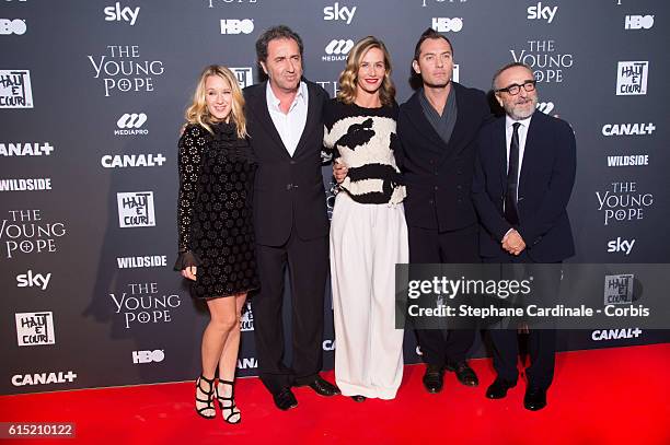 Ludivine Sagnier, Paolo Sorrentino, Cecile de France, Jude Law and Silvio Orlando attend the "The Young Pope" Paris Premiere at La Cinematheque on...