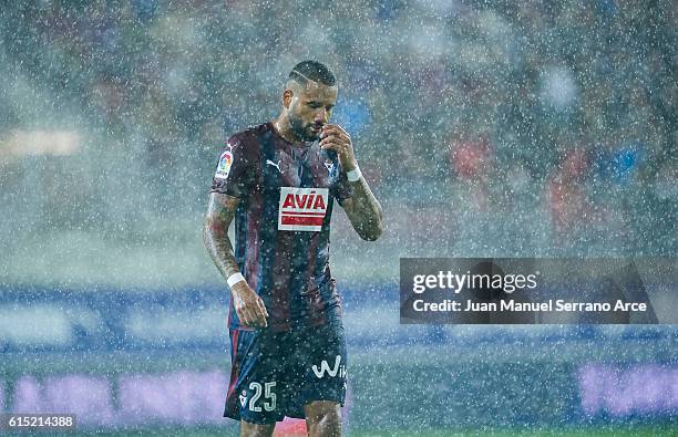 Tiago Manuel Dias Correia '' Bebe ''of SD Eibar reacts during the La Liga match between SD Eibar and CA Osasuna at Ipurua Municipal Stadium on...