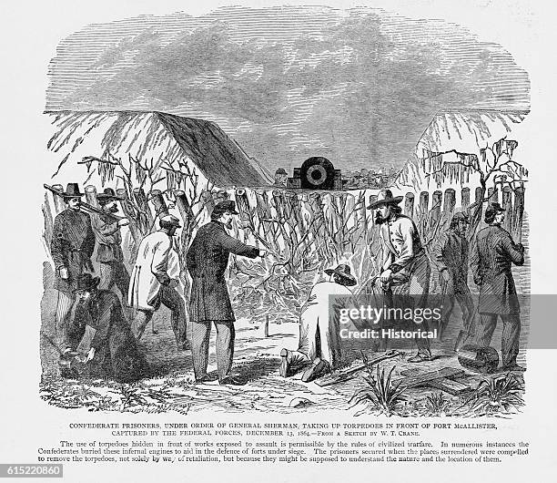 General Sherman ordered Confederate prisoners to remove mines from in front of Fort McAllister, Georgia. Ca. December 1864.
