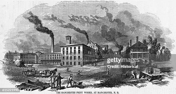 Illustration of Manchester Print Works in Manchester, New Hampshire from Gleason's Pictorial Drawing Room Companion, November 18, 1854.