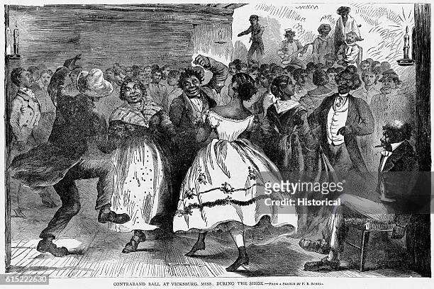 Freed slaves dance at Vicksburg, Mississippi, during the siege of that city by Union forces in 1863.
