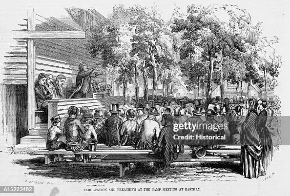 Methodius Preaching A preacher delivers a sermon to a group of Methodists during a church ...