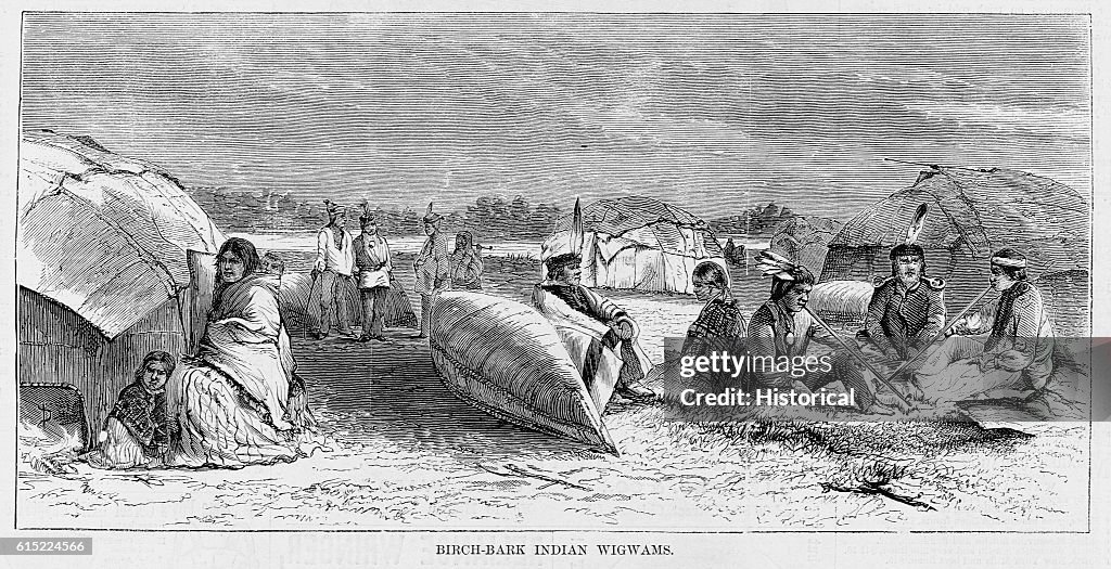 Birch-Bark Indian Wigwams Illustration