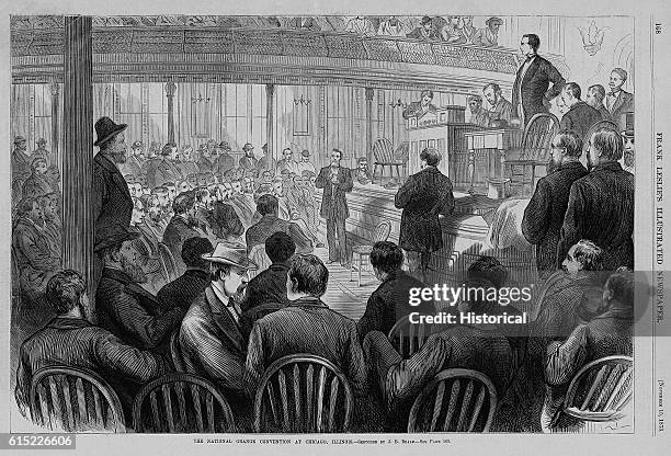 An Illustration by J.B. Beale, from Frank Leslie's Illustrated Newspaper, captioned: 'The National Grange Convention at Chicago, Illinois', and...