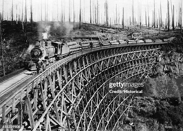 Logging Train on Railroad Trestle