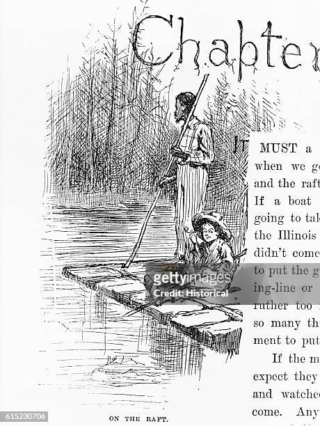 On the Raft Book Illustration from Mark Twain's The Adventures of Huckleberry Finn