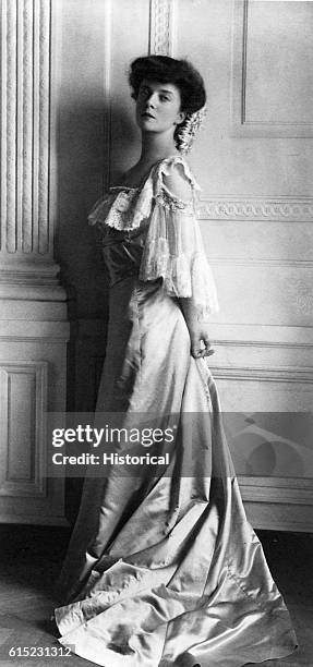 Portrait of Alice Roosevelt Longworth in a long gown. She was the daughter of President Theodore Roosevelt and the wife of Nicholas Longworth,...