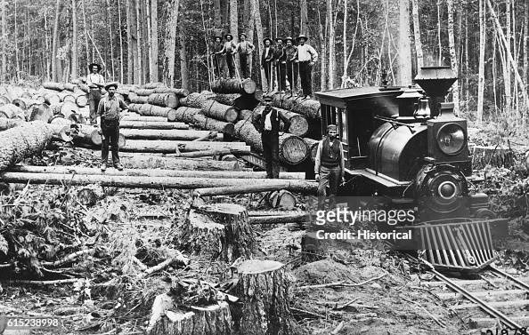 Loggers With Train Load of White Pine Logs