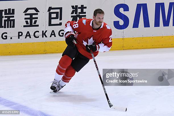 Team Canada Forward Claude Giroux in warm ups prior to the WHOC semi final game between Team Russia and Team Canada at Air Canada Centre in Toronto,...