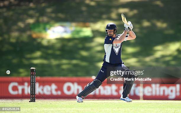 Cameron White of the Bushrangers bats during the Matador BBQs One Day Cup match between Victoria and Queensland at Drummoyne Oval on October 18, 2016...