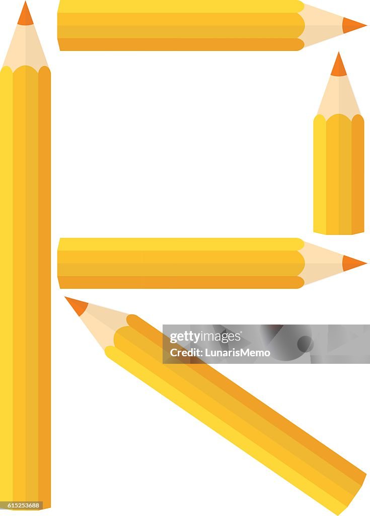 Letter R Pencil Color Wooden Pencils Concept By Rearrange The Letters R High-Res Vector ...
