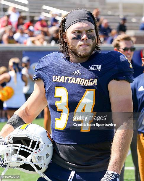 Chattanooga Mocs running back Derrick Craine takes the field before the game between Samford and UT Chattanooga. Chattanooga defeats Samford 41 - 21...