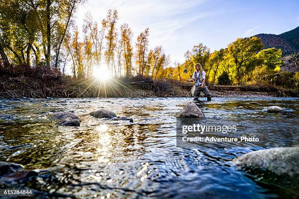 mulher fly pescando rio águia - pescaria com iscas artificiais - fotografias e filmes do acervo