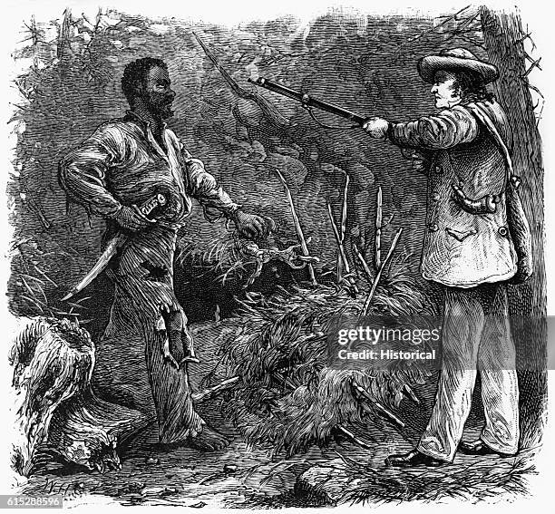 Nat Turner is accosted in the forest by a slave hunter. Turner was an enslaved man who led an uprising, killing his enslaver's family and about fifty...