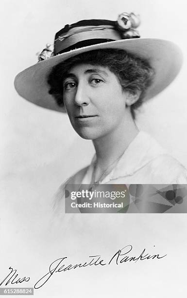 Jeanette Rankin , the first woman member of the House of Representatives, and an active suffragette and social worker.