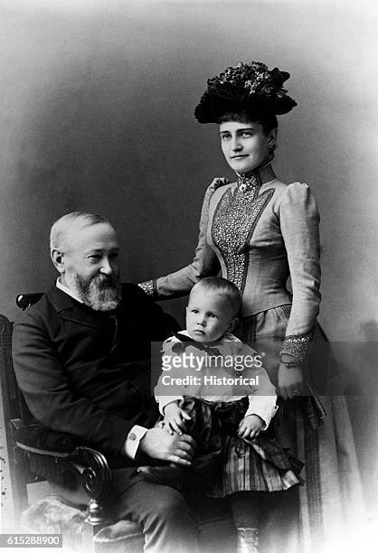 Portrait of Benjamin Harrison , twenty-third President of the United States, with his daughter Mrs. R.B. McKee and grandson Benjamin H. McKee.