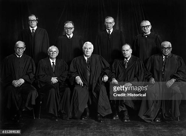 The members of the 1976 United States Supreme Court, led by Chief Justice Warren Burger.