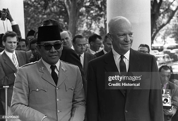 President Dwight D. Eisenhower meets with Sukarno , the first President of Indonesia after the country gained its independence from the Dutch in...