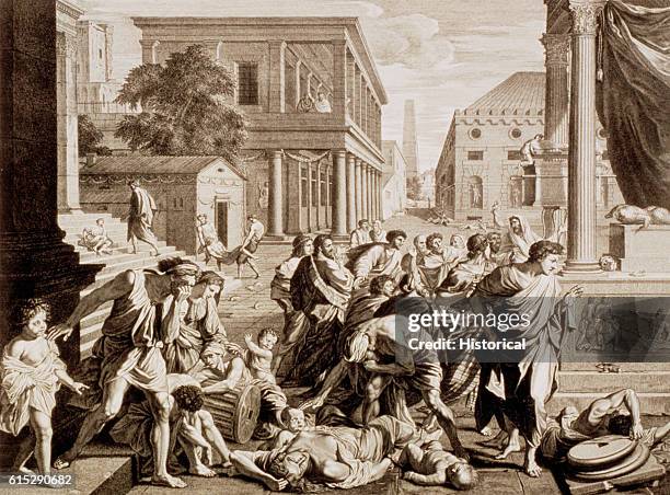 Philistines are falling in the streets as an Epidemic sweeps through the city.