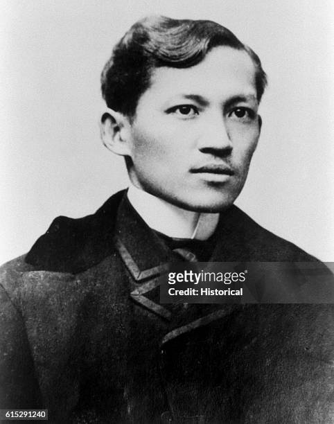 Portrait of Philippine patriot and writer, Jose Rizal. Rizal was labeled a revolutionary agitator and while on his way to Cuba in 1896, was arrested...