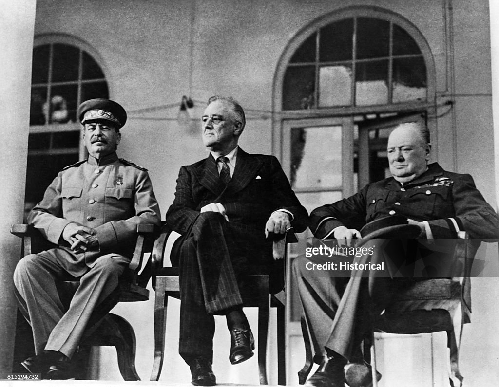 Stalin, Roosevelt, and Churchill at Tehran Conference