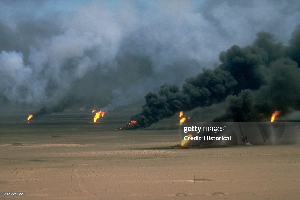 Oil Wells Burn Outside Kuwait City