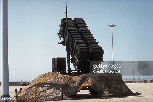 7th Air Defense Artillery Brigade Patriot tactical air defense system missile launcher deployed during Operation Desert Shield.
