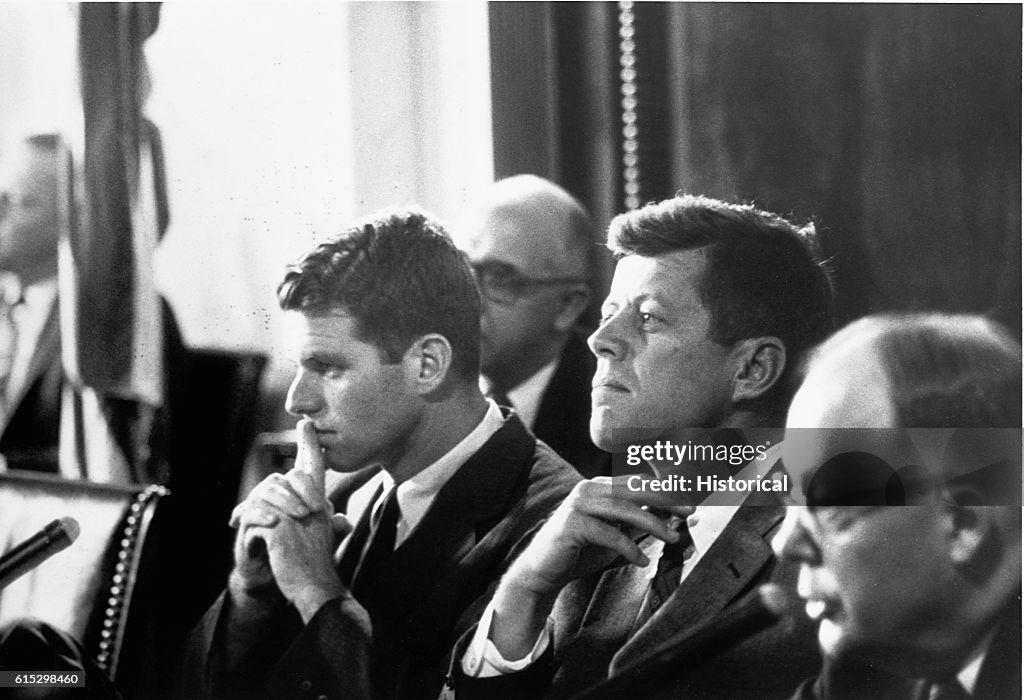 Labor Racketeering Robert and John F. Kennedy at the Mclellan hearings on labor... News ...