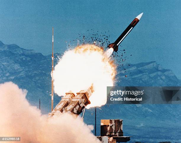 Patriot missile is launched as part of the Patriot Air Defense System at White Sands Missile Range, New Mexico.
