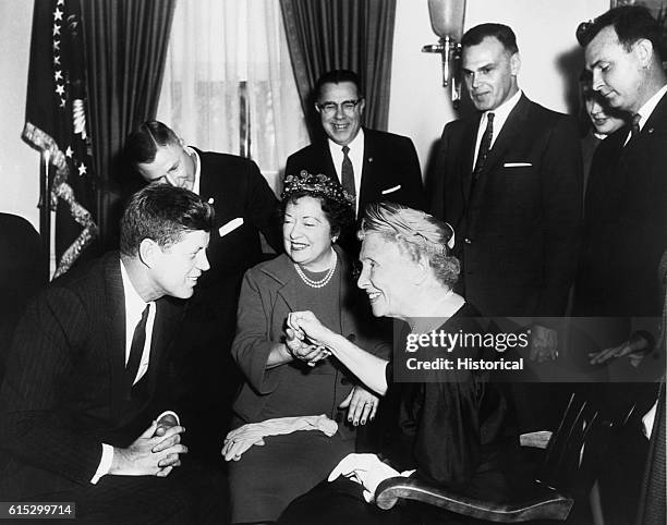 Helen Keller visits President John F. Kennedy, April 8, 1961.