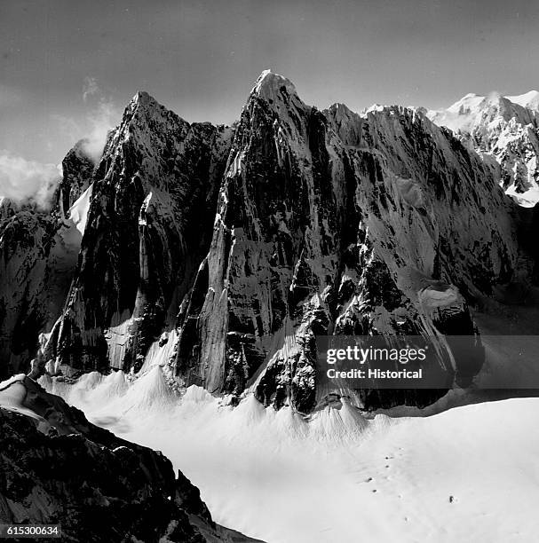 The Mooses Tooth, a peak in Denali Park's Alaska Range. August, 1964.