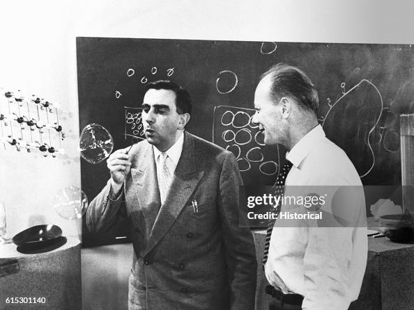 Physicist Edward Teller blowing soap bubbles in his laboratory with... News Photo