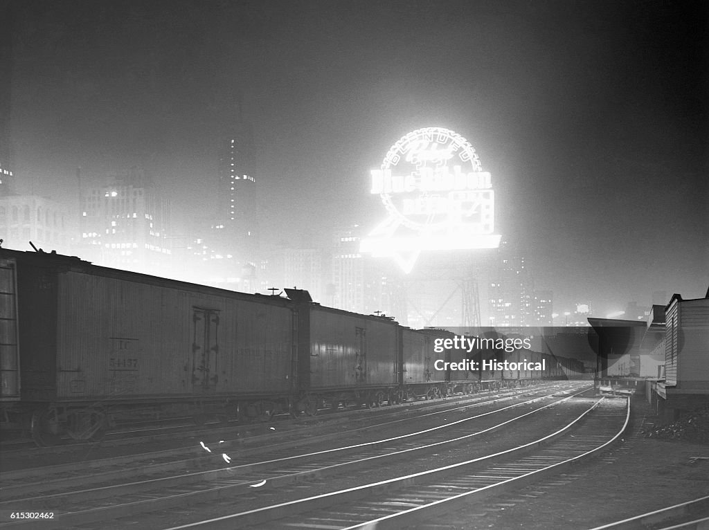 Chicago Container Terminals Night view of the South Water Street freight terminal of the Illinois ...