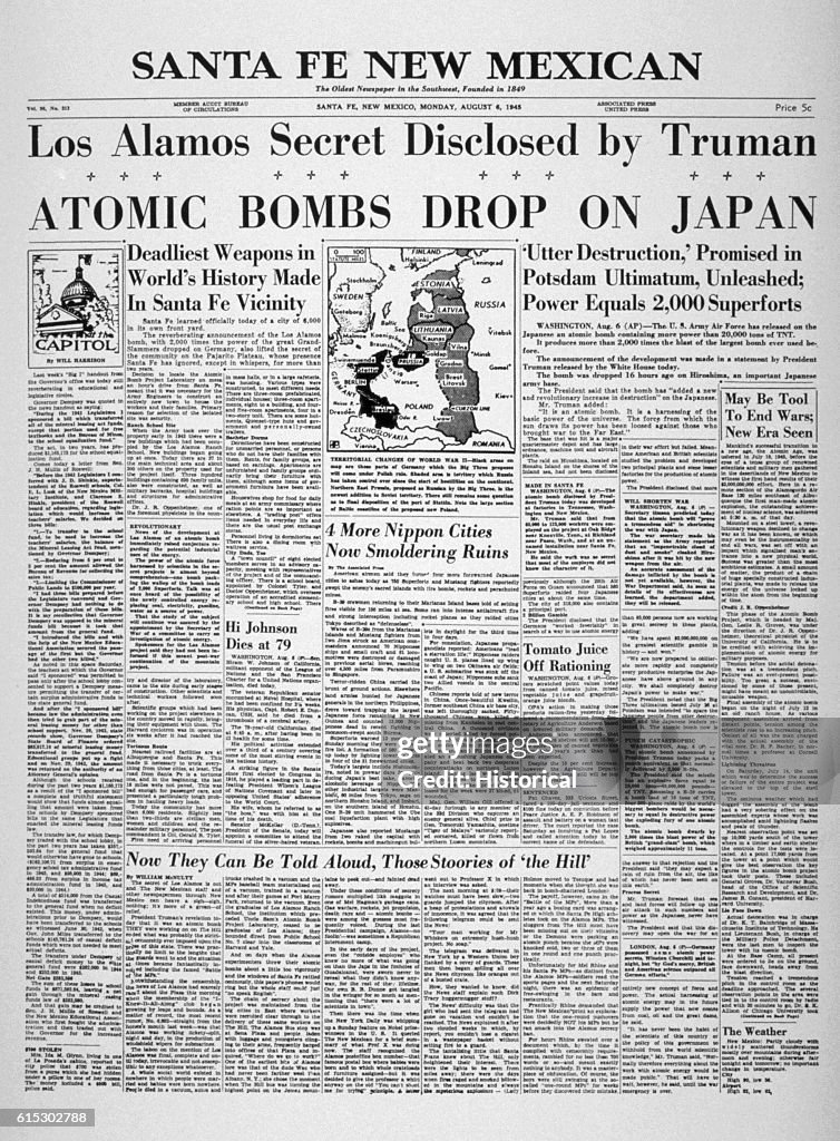Front Page Newspaper Featuring Hiroshima Bombing