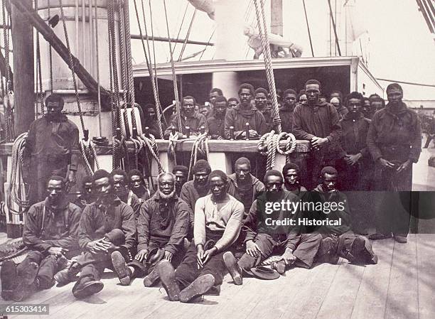 Group of African Americans aboard the USS Vermont. The United States Navy employed thousands of freed slaves during the Civil War.